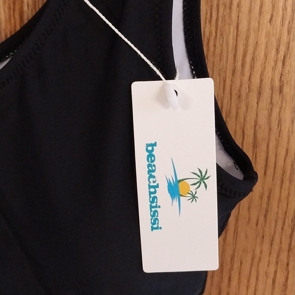 Beachsissi NWT Sz Small Tankini Swimsuit‎ Black White Palm Print Tummy Control - Picture 4 of 12